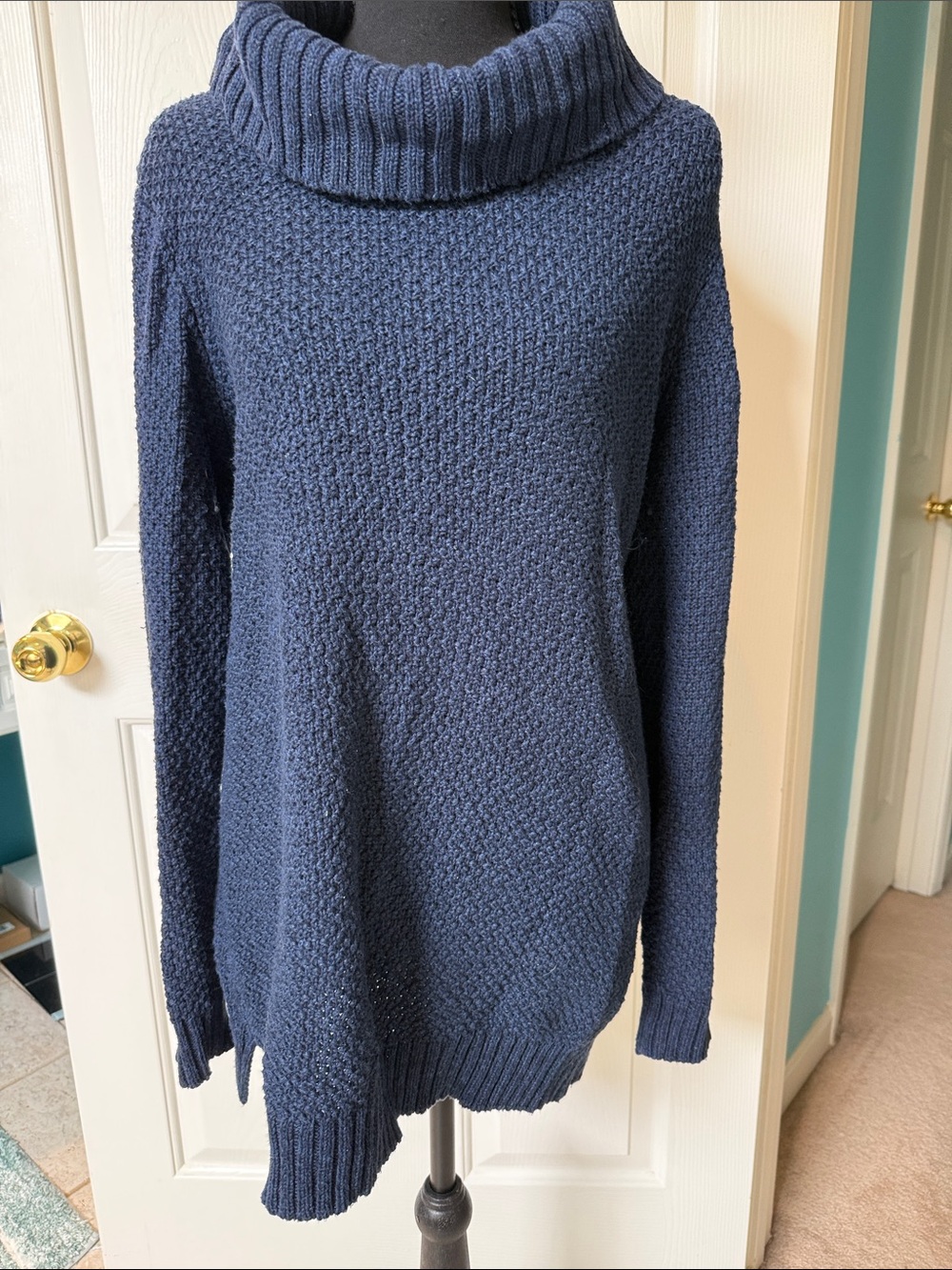 Fall Ready Hilary Radley Navy Ribbed Cowl Neck Sweater